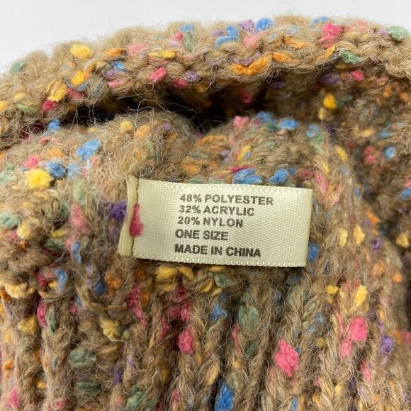 Confetti Cable Knit Pom Pom Beanie Stocking Cap Tan main image 5